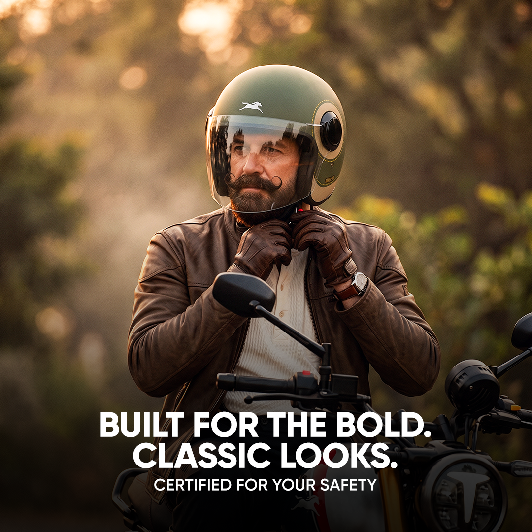 TVS Silk Route Helmet for Men & Women | Vintage Open Face Helmet with Clear Visor | ISI & DOT Certified | ABS Shell | EPS Liner | Retro Stylish Helmet for City & Highway Riding